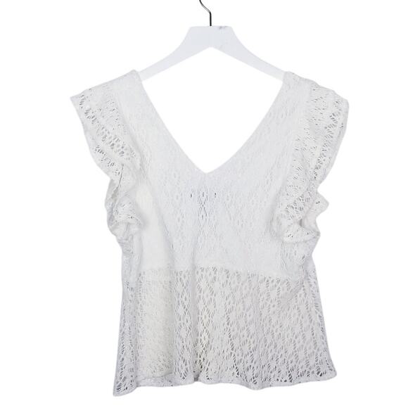 AQUA Crochet Flutter Sleeve Top In Optic White - Size M - Picture 6 of 8